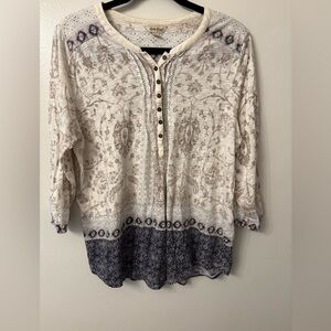 Lucky Brand Cream and Navy Women's Blouse